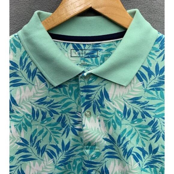 Club Room Polo Standard 100 Golf Shirt Men Large Blue Green Floral Short Sleeve - Picture 2 of 11